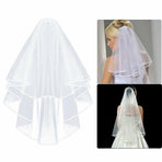 Bridal 2 Layer Wedding Veil with Comb Satin Edge Short Tulle for Women White Ivory - White