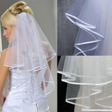 Bridal 2 Layer Wedding Veil with Comb Satin Edge Short Tulle for Women White Ivory - White