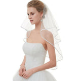 Bridal 2 Layer Wedding Veil with Comb Satin Edge Short Tulle for Women White Ivory - White - Extra Image
