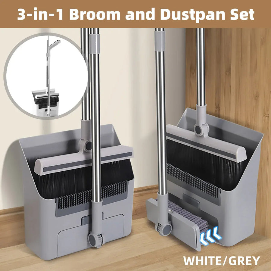 3 in1 Broom Set for Winnowing Brushing Handheld Cleaning Tool Home Kitchen Floor - Grey, image 2