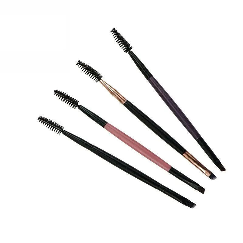 Eyebrow Brush Dual-Ended Duo Brow Eyeliner Angled Cut Spoolie Brush Makeup Tools - Pink