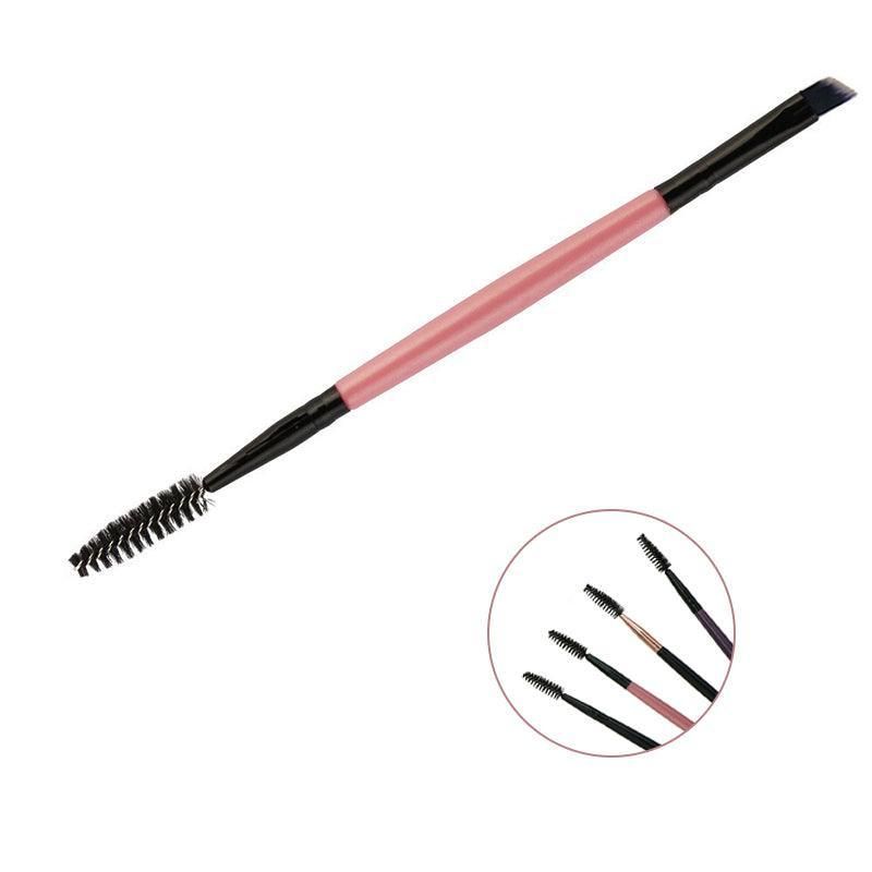 Eyebrow Brush Dual-Ended Duo Brow Eyeliner Angled Cut Spoolie Brush Makeup Tools - Pink