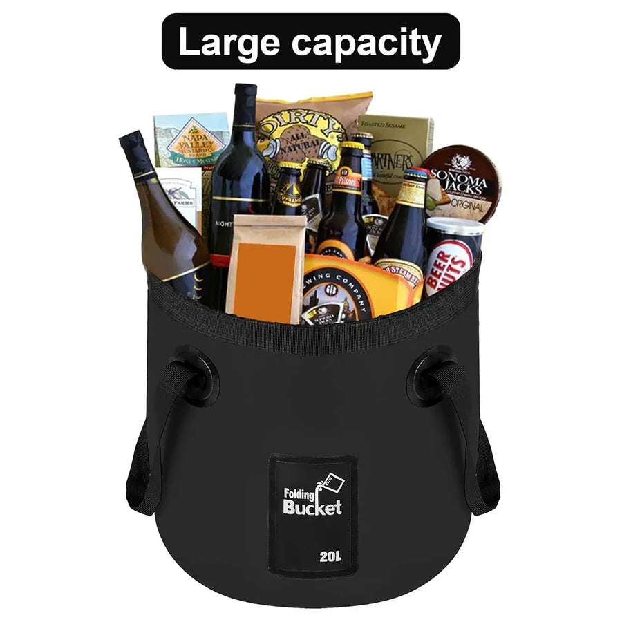 20L Portable Folding Bucket Water Container Camping Hiking Fishing Water Storage - Yellow