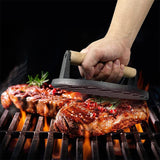 Cast Iron Burger Press Making Hamburger Steak Meat Smasher Utensils Grill BBQ - Top-Down View