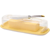 Square Butter Box with Knife Cheese Storage Container Cutting Tray for Kitchen - Front View