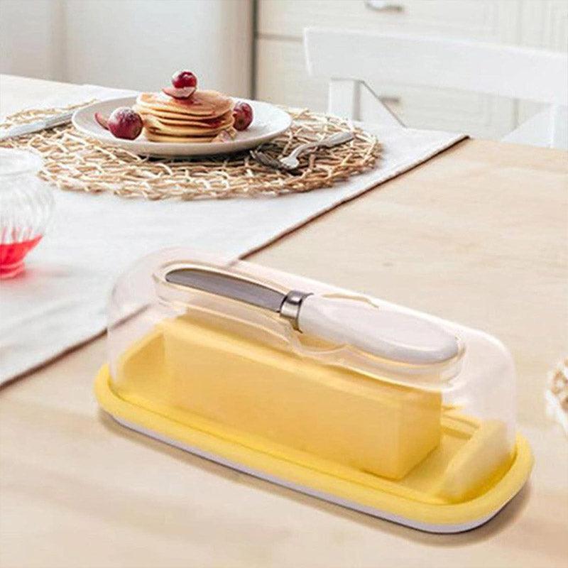 Square Butter Box with Knife Cheese Storage Container Cutting Tray for Kitchen