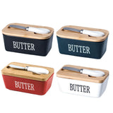 Butter Box with Knife Rectangular Cheese Container with Wooden Lid for Kitchen - Black - Side View