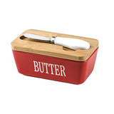 Butter Box with Knife Rectangular Cheese Container with Wooden Lid for Kitchen - Black - Rear View