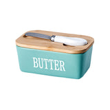 Butter Box with Knife Rectangular Cheese Container with Wooden Lid for Kitchen - Black - Extra Image