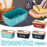 Butter Box with Knife Rectangular Cheese Container with Wooden Lid for Kitchen - Green - Front View