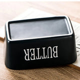 Butter Box with Knife Rectangular Cheese Container with Wooden Lid for Kitchen - Blue - Low Angle