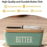 Butter Box with Knife Rectangular Cheese Container with Wooden Lid for Kitchen - Blue - Extra Image