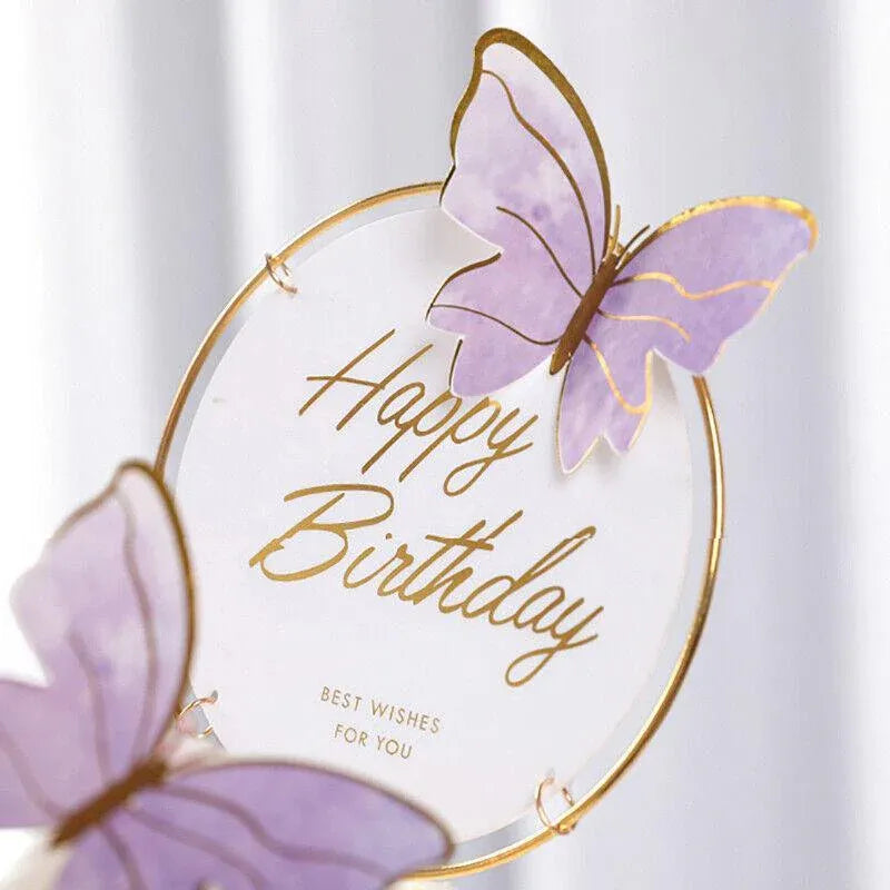 10Pcs Butterfly Paper Toppers Happy Birthday Cake & Festival Theme Decor - Pink Phnom Penh
