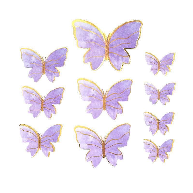 10Pcs Butterfly Paper Toppers Happy Birthday Cake & Festival Theme Decor - Purple Stripe