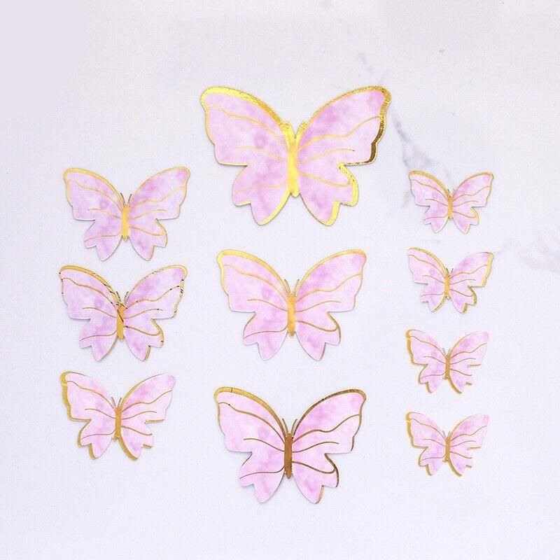 10Pcs Butterfly Paper Toppers Happy Birthday Cake & Festival Theme Decor - Purple Stripe