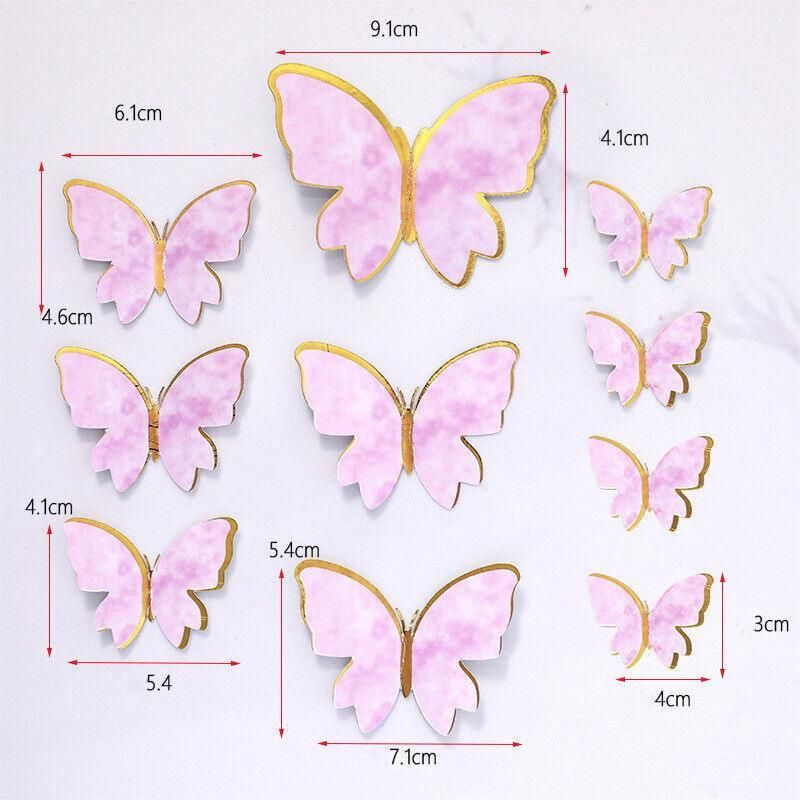 10Pcs Butterfly Paper Toppers Happy Birthday Cake & Festival Theme Decor - Purple Stripe