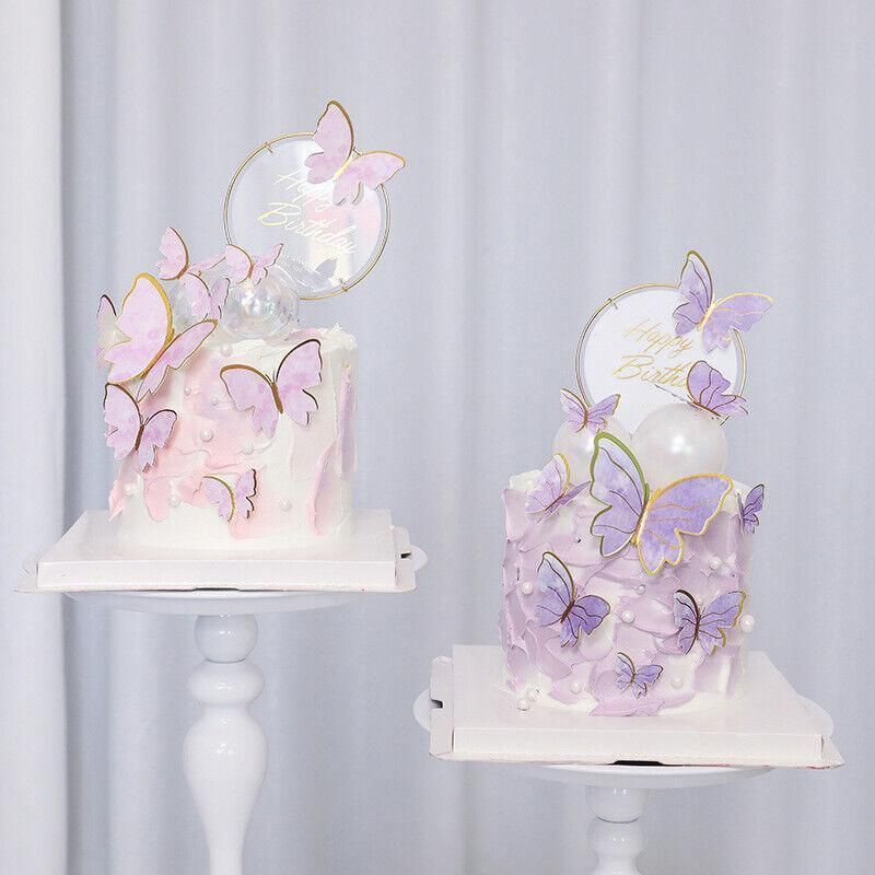 10Pcs Butterfly Paper Toppers Happy Birthday Cake & Festival Theme Decor - Purple Stripe