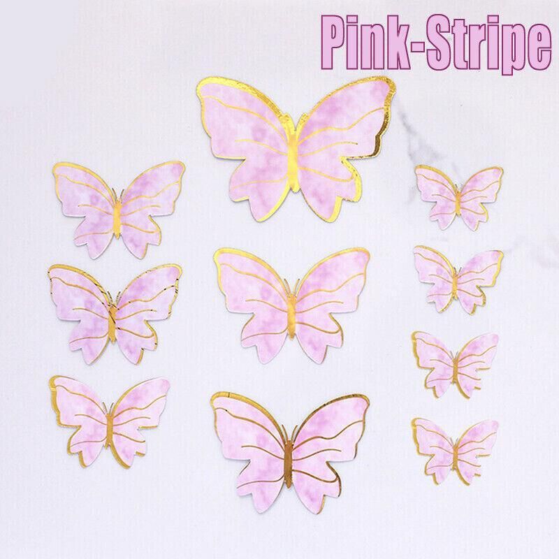10Pcs Butterfly Paper Toppers Happy Birthday Cake & Festival Theme Decor - Purple Stripe