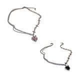 Fashion Creative Steel Heart Pendant Necklace Clavicle Chain Women Jewelry Gift - Black - Side View