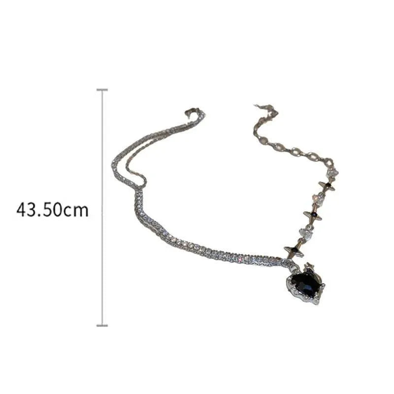 Fashion Creative Steel Heart Pendant Necklace Clavicle Chain Women Jewelry Gift - Black