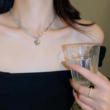 Fashion Creative Steel Heart Pendant Necklace Clavicle Chain Women Jewelry Gift - Black