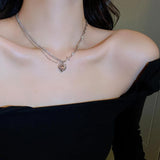 Fashion Creative Steel Heart Pendant Necklace Clavicle Chain Women Jewelry Gift - Black - Extra Image