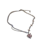 Fashion Creative Steel Heart Pendant Necklace Clavicle Chain Women Jewelry Gift - Pink