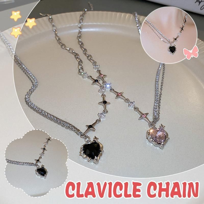 Fashion Creative Steel Heart Pendant Necklace Clavicle Chain Women Jewelry Gift - Pink