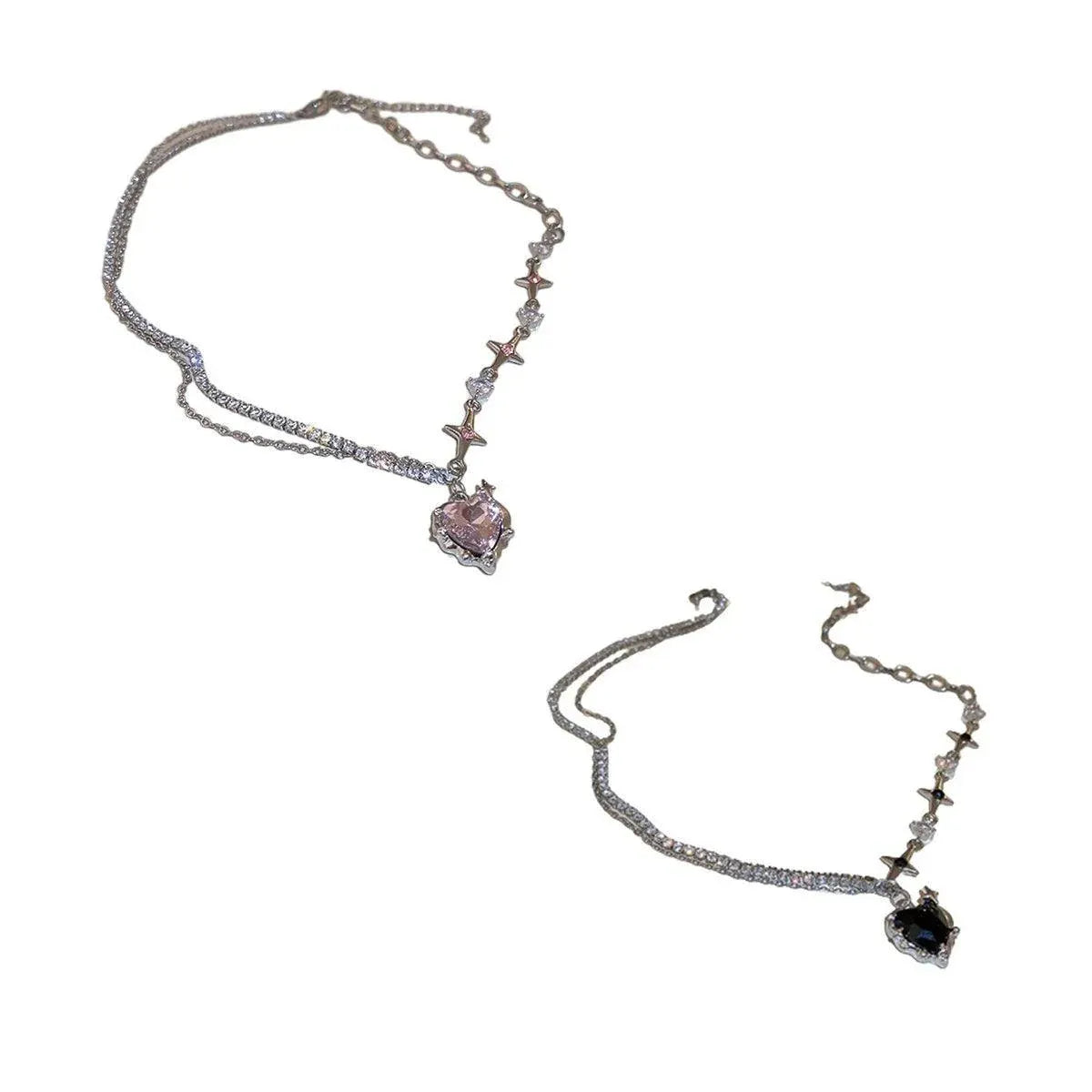 Fashion Creative Steel Heart Pendant Necklace Clavicle Chain Women Jewelry Gift - Pink