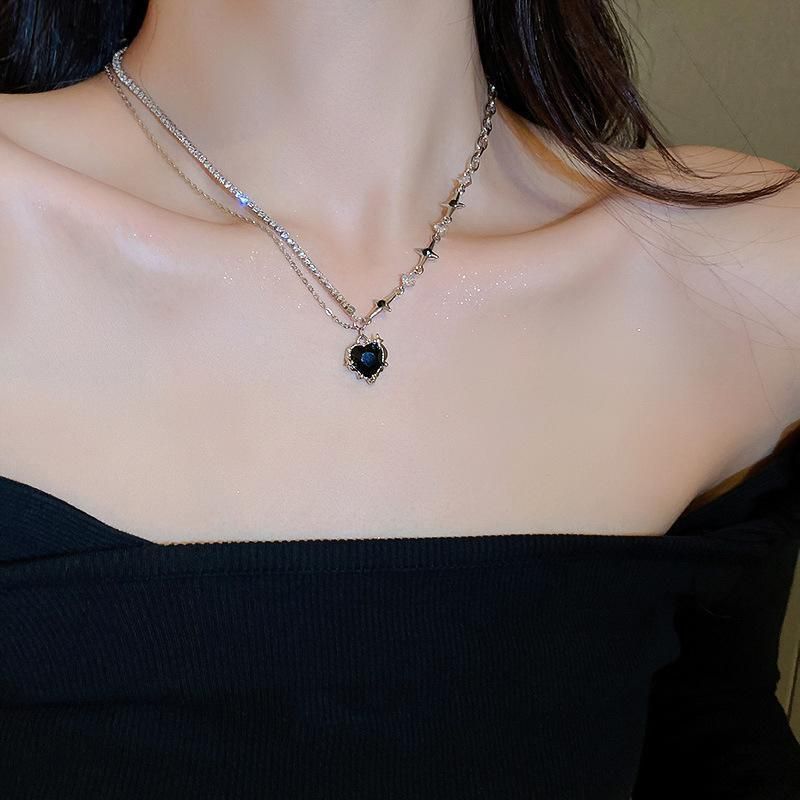 Fashion Creative Steel Heart Pendant Necklace Clavicle Chain Women Jewelry Gift - Pink
