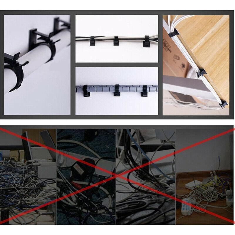 Adhesive Cord Management Cable Clips Black Wire Holder Organizer Clamp - 10PCS