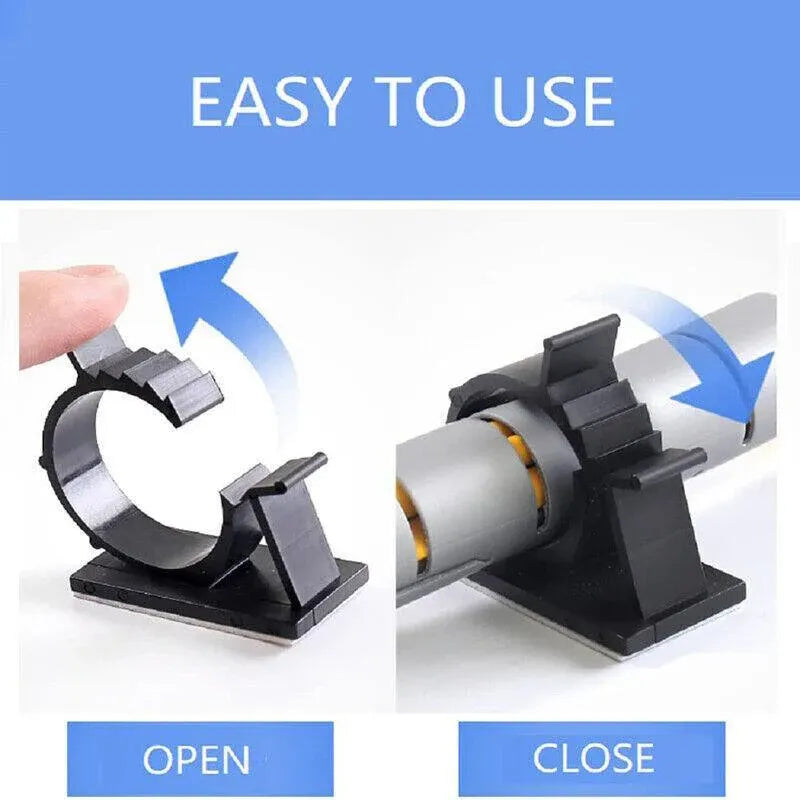 Adhesive Cord Management Cable Clips Black Wire Holder Organizer Clamp - 10PCS