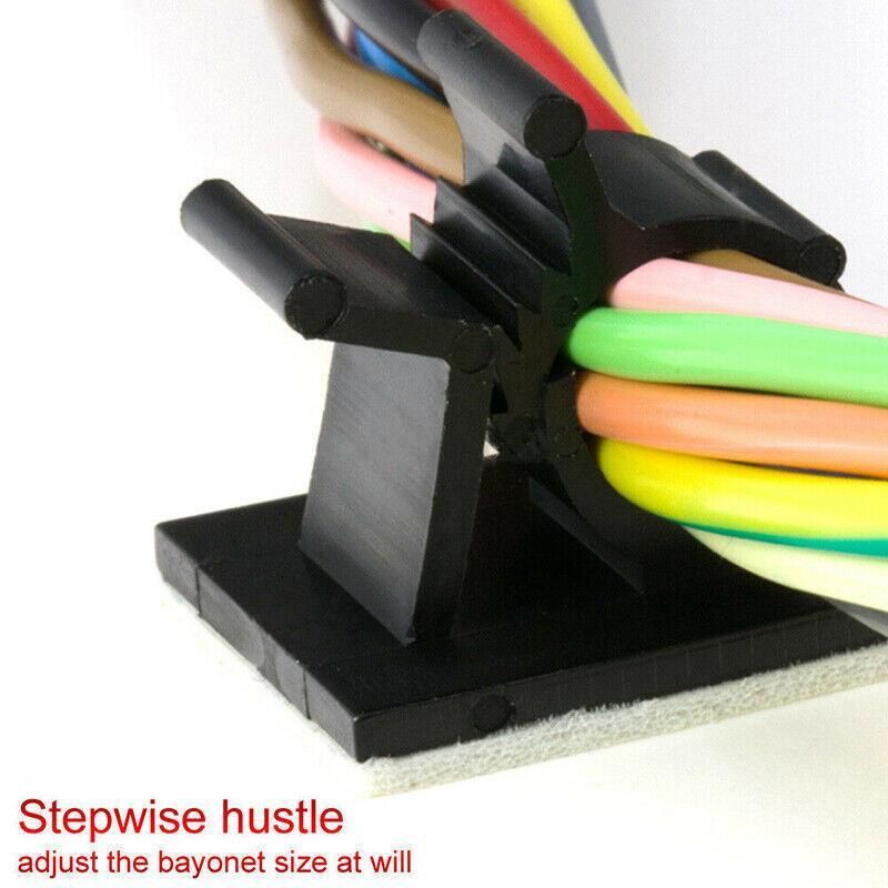 Adhesive Cord Management Cable Clips Black Wire Holder Organizer Clamp - 10PCS