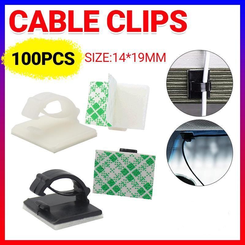 100X Cable Clips Holder Tidy Adhesive Home Car Wire Tie Fixer Drop Clamp Cord - Black-100PCS