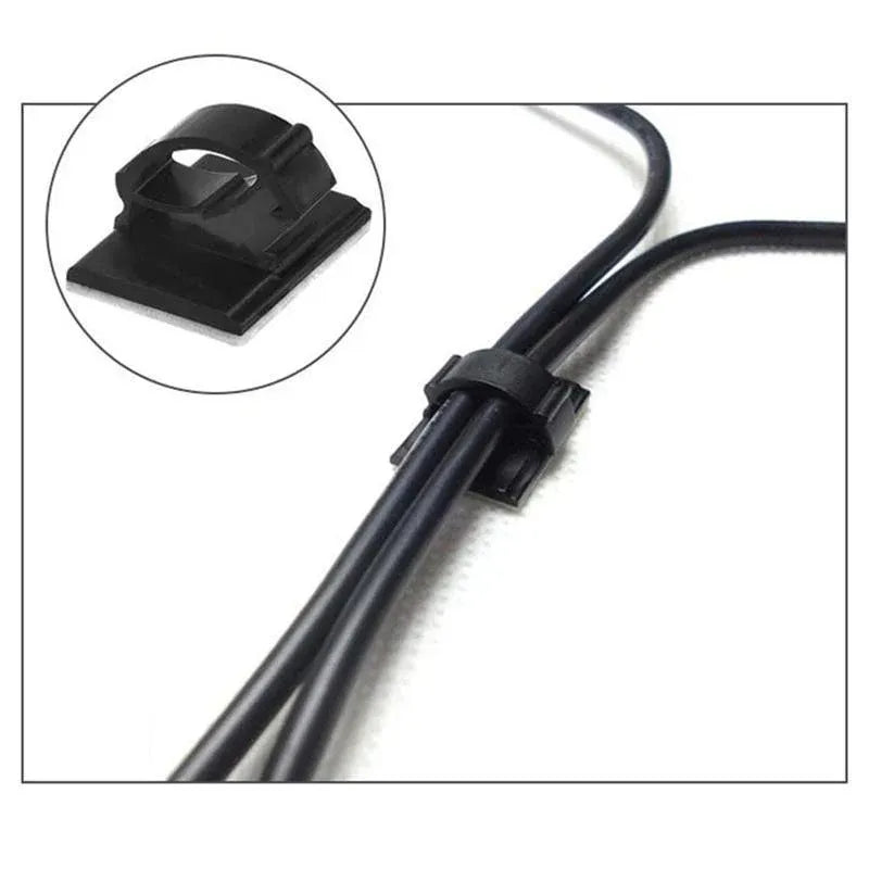 100X Cable Clips Holder Tidy Adhesive Home Car Wire Tie Fixer Drop Clamp Cord - Black-100PCS