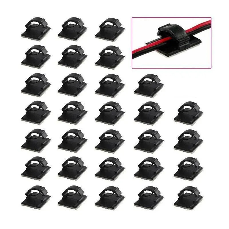 100X Cable Clips Holder Tidy Adhesive Home Car Wire Tie Fixer Drop Clamp Cord - Black-100PCS