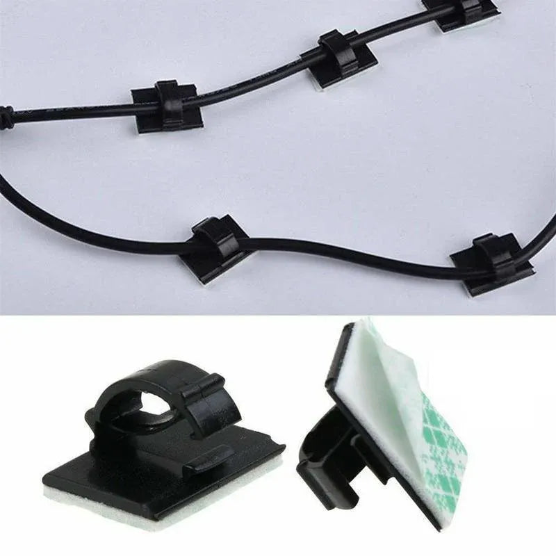 100X Cable Clips Holder Tidy Adhesive Home Car Wire Tie Fixer Drop Clamp Cord - Black-100PCS