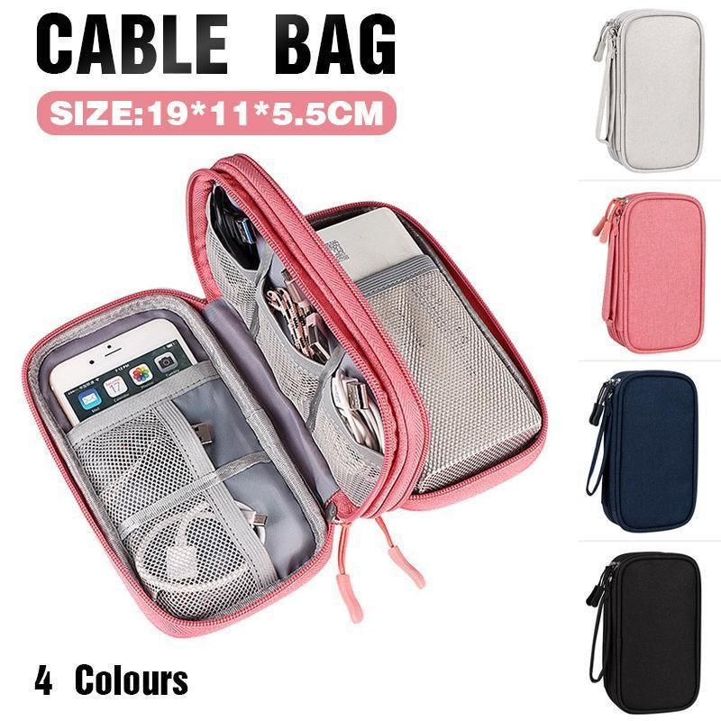 Electronic Accessories Cable Bag Organizer Travel Pouch Storage Cases Charger - Grey
