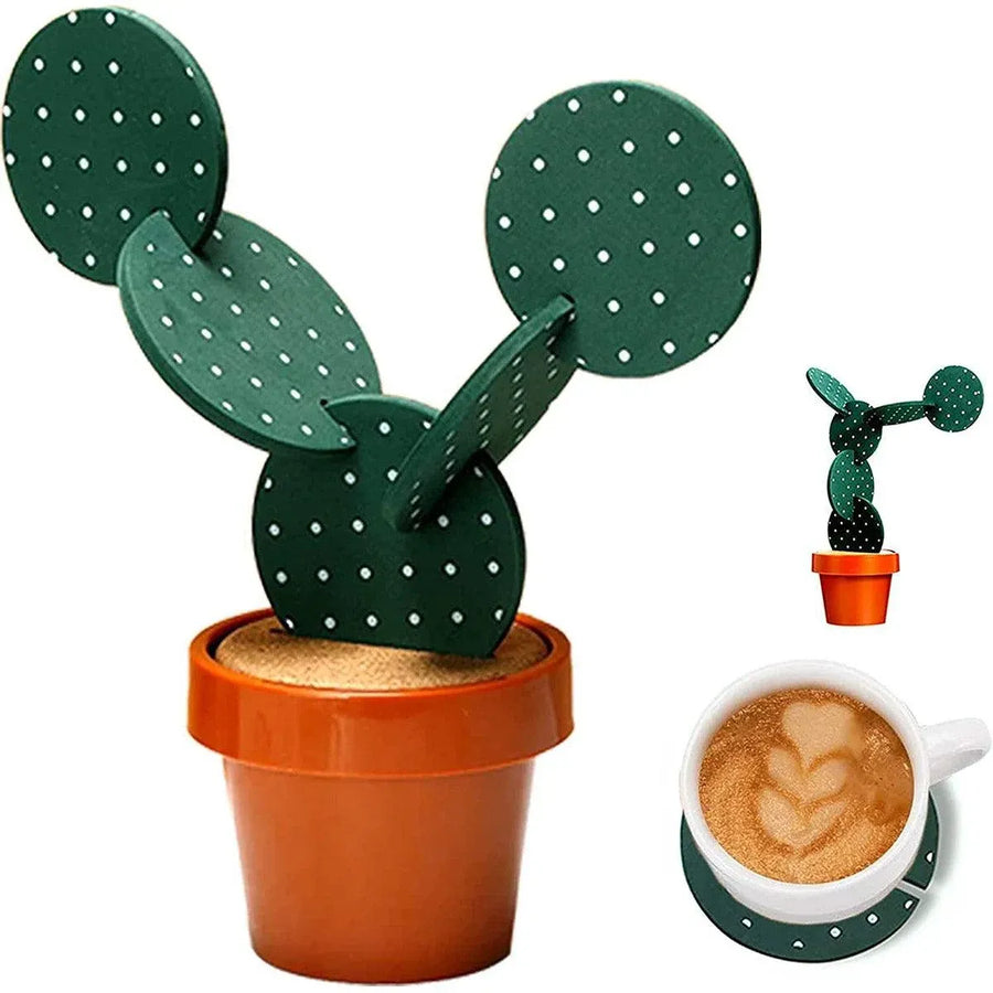 Cactus Design Heat Insulation Non Slip Coasters Set for Home Desktop Decor
