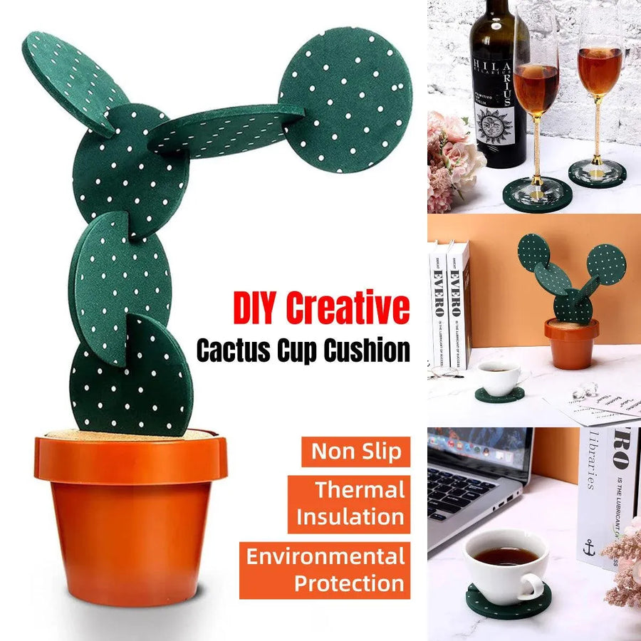 Cactus Design Heat Insulation Non Slip Coasters Set for Home Desktop Decor