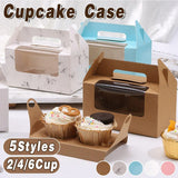 25pcs Portable Cupcake Packaging Box with Transparent Window for Easy Opening - Brown-2Cup - Front View
