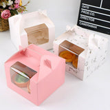 25pcs Portable Cupcake Packaging Box with Transparent Window for Easy Opening - Marble-2Cup - Top-Down View