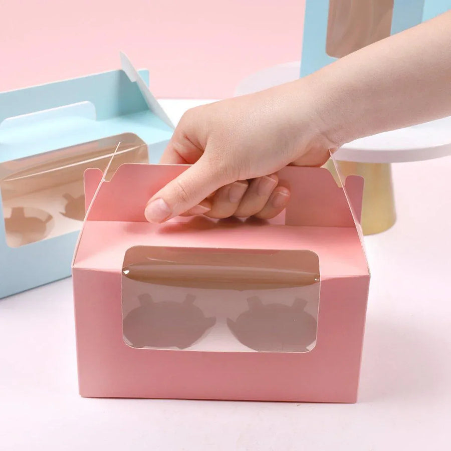 25pcs Portable Cupcake Packaging Box with Transparent Window for Easy Opening - Marble-4Cup