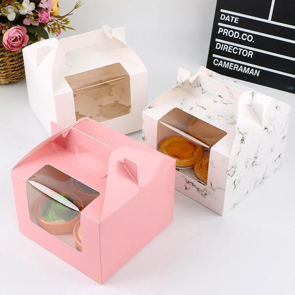 25pcs Portable Cupcake Packaging Box with Transparent Window for Easy Opening - Pink-2Cup