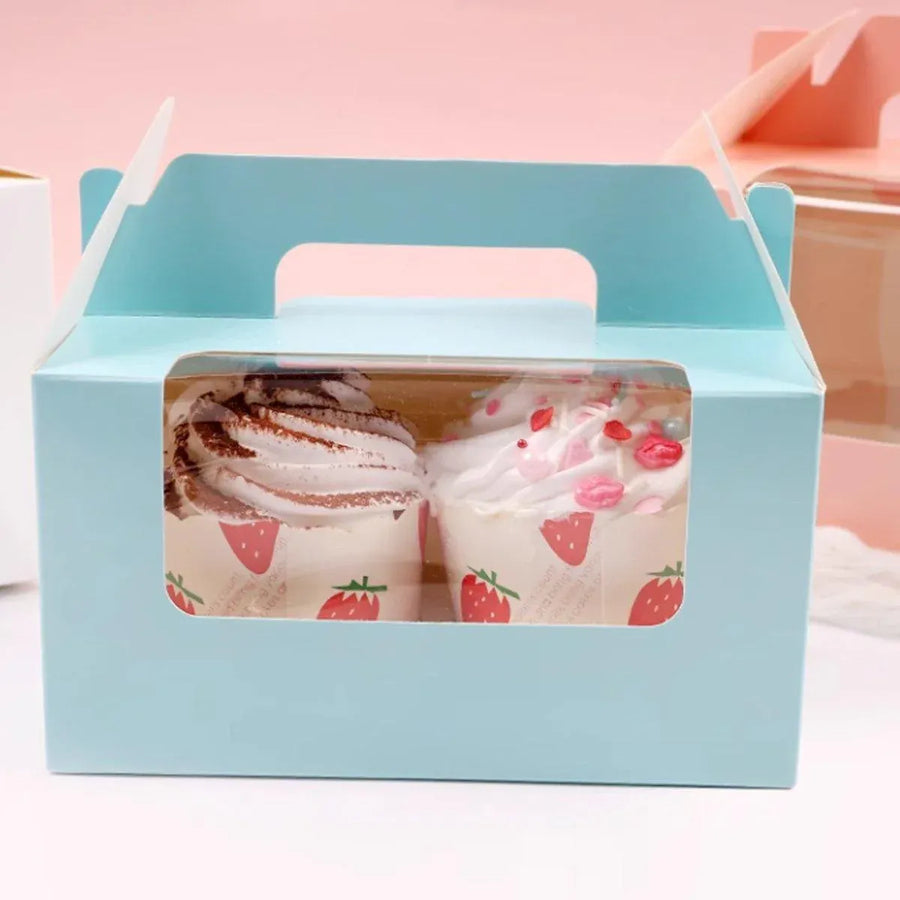 25pcs Portable Cupcake Packaging Box with Transparent Window for Easy Opening - Pink-4Cup