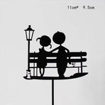 Happy Birthday Acrylic Cake Topper Cake Decoration Golden Silver Party - Black-Street lamp couple
