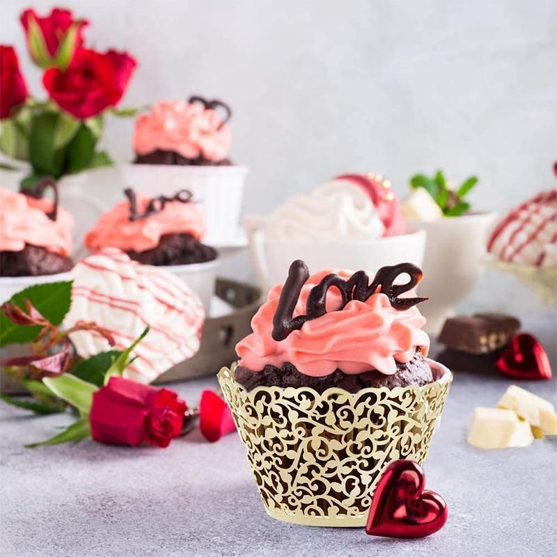 25pcs Laser Cut Cupcake Wrappers Wedding Party Baking Decorations in 8 Colours - Black