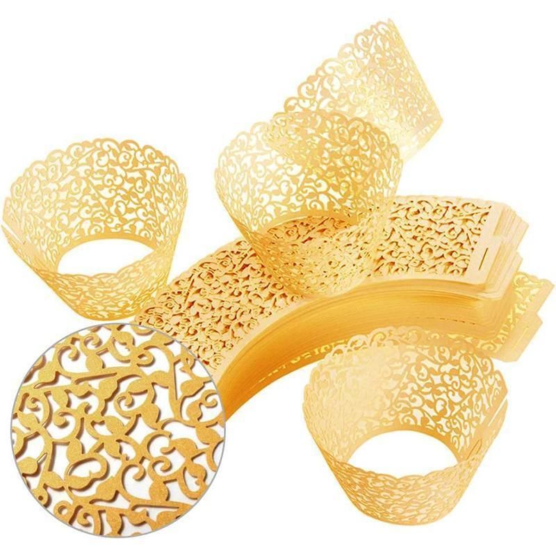 25pcs Laser Cut Cupcake Wrappers Wedding Party Baking Decorations in 8 Colours - Black