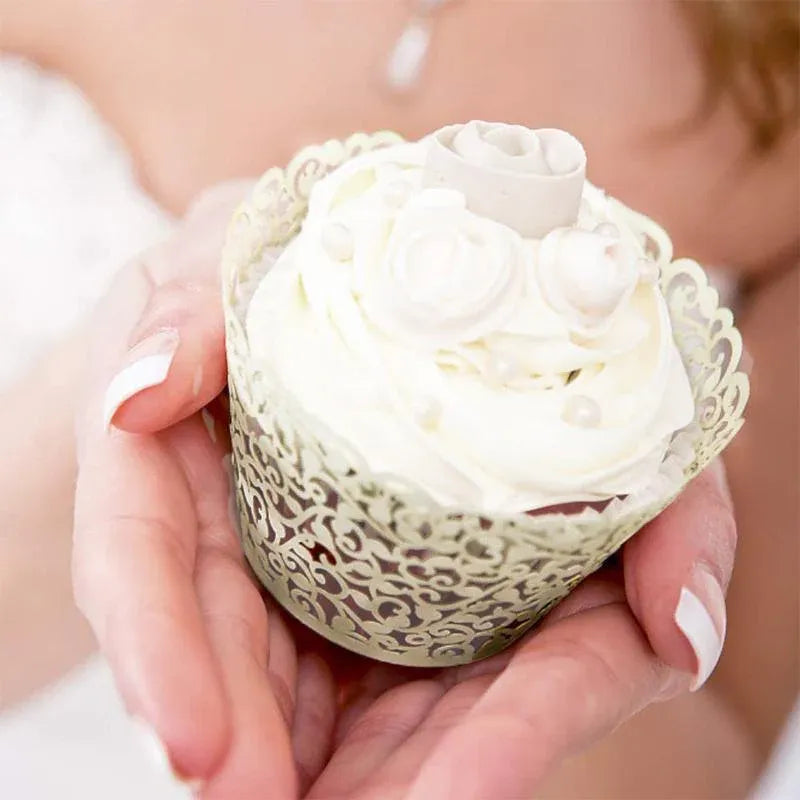 25pcs Laser Cut Cupcake Wrappers Wedding Party Baking Decorations in 8 Colours - Black