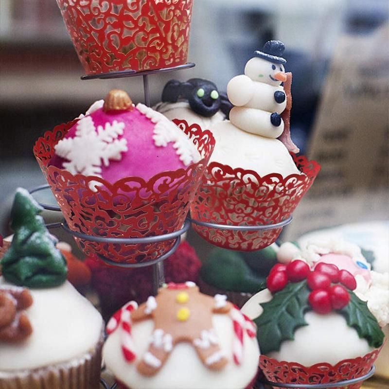25pcs Laser Cut Cupcake Wrappers Wedding Party Baking Decorations in 8 Colours - Black